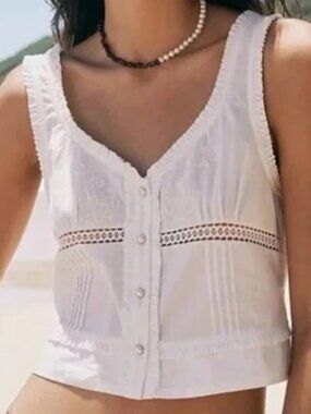 Free People Women's White Sleeveless Button-Down Crop Top